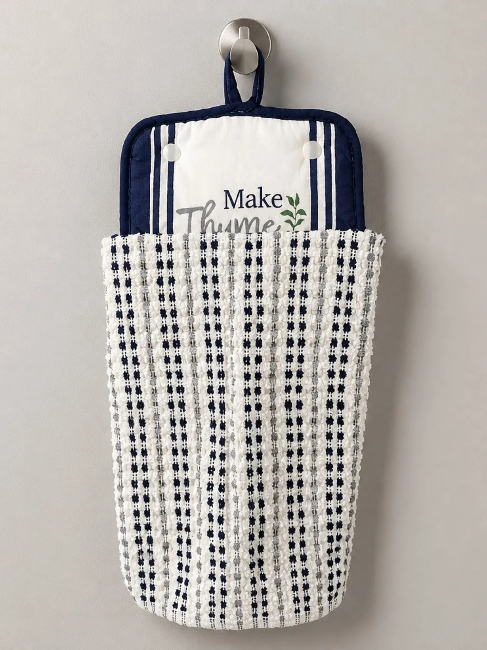 Handmade Hanging Kitchen Towel with Embroidered 'Make Thyme' Design